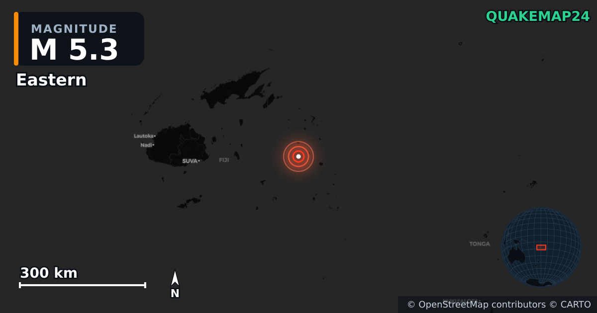 M5.3 earthquake near Eastern on Oct 27, 2025 — map of epicenter and shaking intensity | QuakeMap24