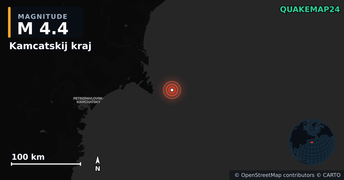 M4.4 earthquake near Kamcatskij kraj on Nov 7, 2025 — map of epicenter and shaking intensity | QuakeMap24