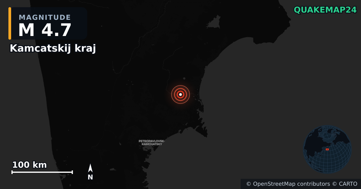 M4.7 earthquake near Kamcatskij kraj on Nov 13, 2025 — map of epicenter and shaking intensity | QuakeMap24