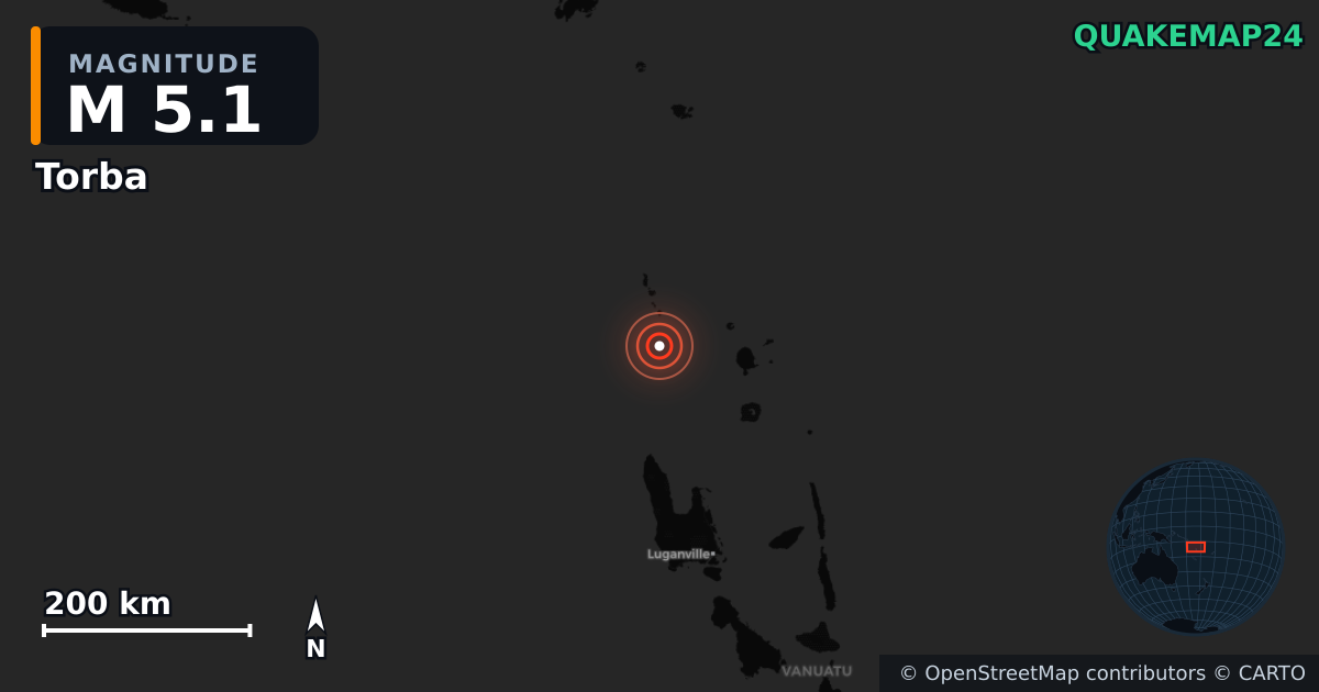 M5.1 earthquake near Torba on Jan 10, 2026 — map of epicenter and shaking intensity | QuakeMap24