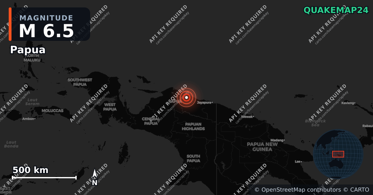 M6.5 earthquake near Papua on Oct 16, 2025 — map of epicenter and shaking intensity | QuakeMap24