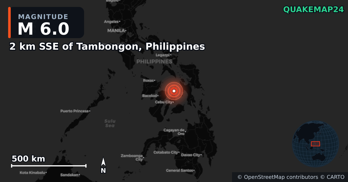 Erdbeben M6,0 bei 2 km SSE of Tambongon, Philippines — Karte der Lage des Epizentrums