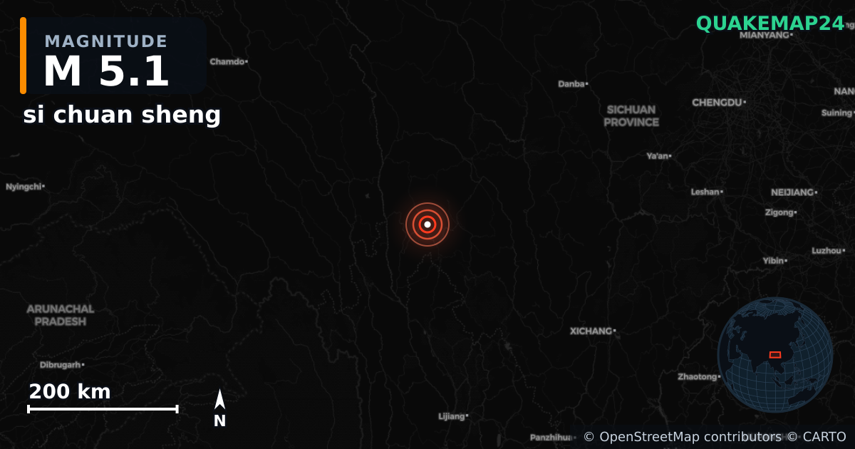 M5.1 earthquake near si chuan sheng on Oct 26, 2025 — map of epicenter and shaking intensity | QuakeMap24