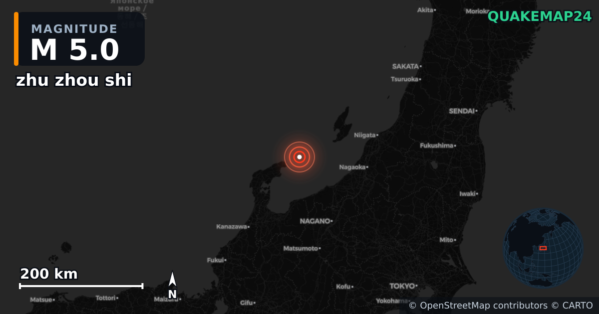 M5.0 earthquake near zhu zhou shi on Apr 12, 2026 — map of epicenter and shaking intensity | QuakeMap24