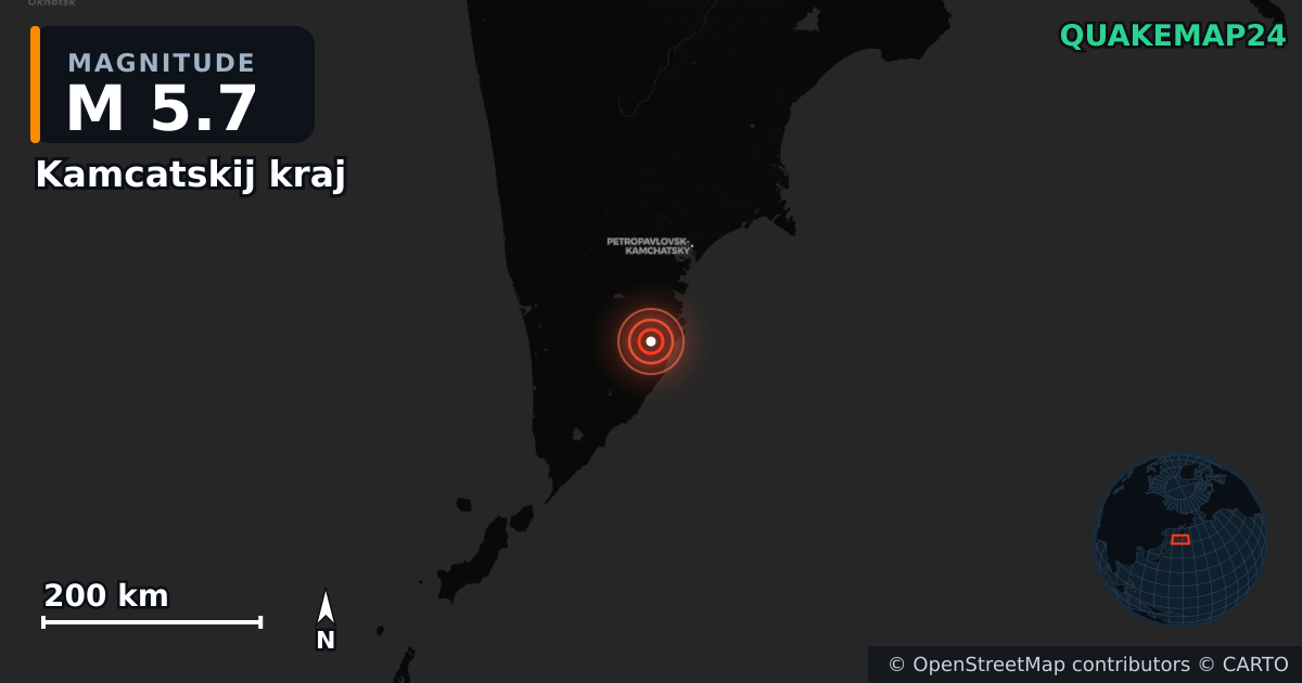 M5.7 earthquake near Kamcatskij kraj on Jul 31, 2025 — map of epicenter and shaking intensity | QuakeMap24