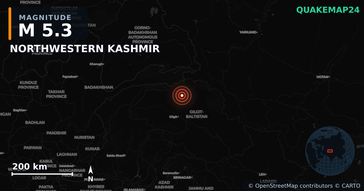 Erdbeben M5,3 bei NORTHWESTERN KASHMIR — Karte der Lage des Epizentrums