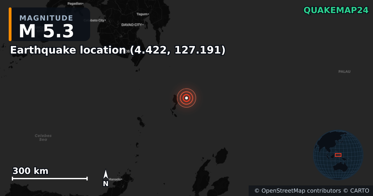 M5.3 Earthquake · 2025-09-07 — Map showing the location of the epicenter