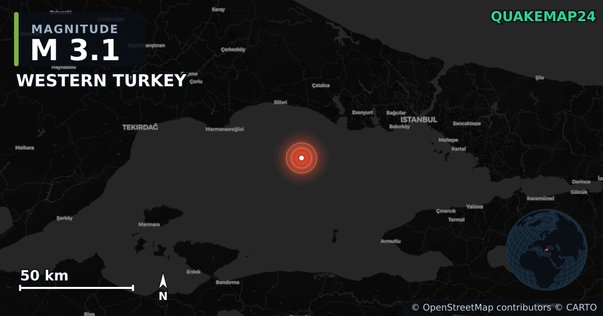 M3.1 earthquake near WESTERN TURKEY on Apr 23, 2025 — map of epicenter and shaking intensity | QuakeMap24