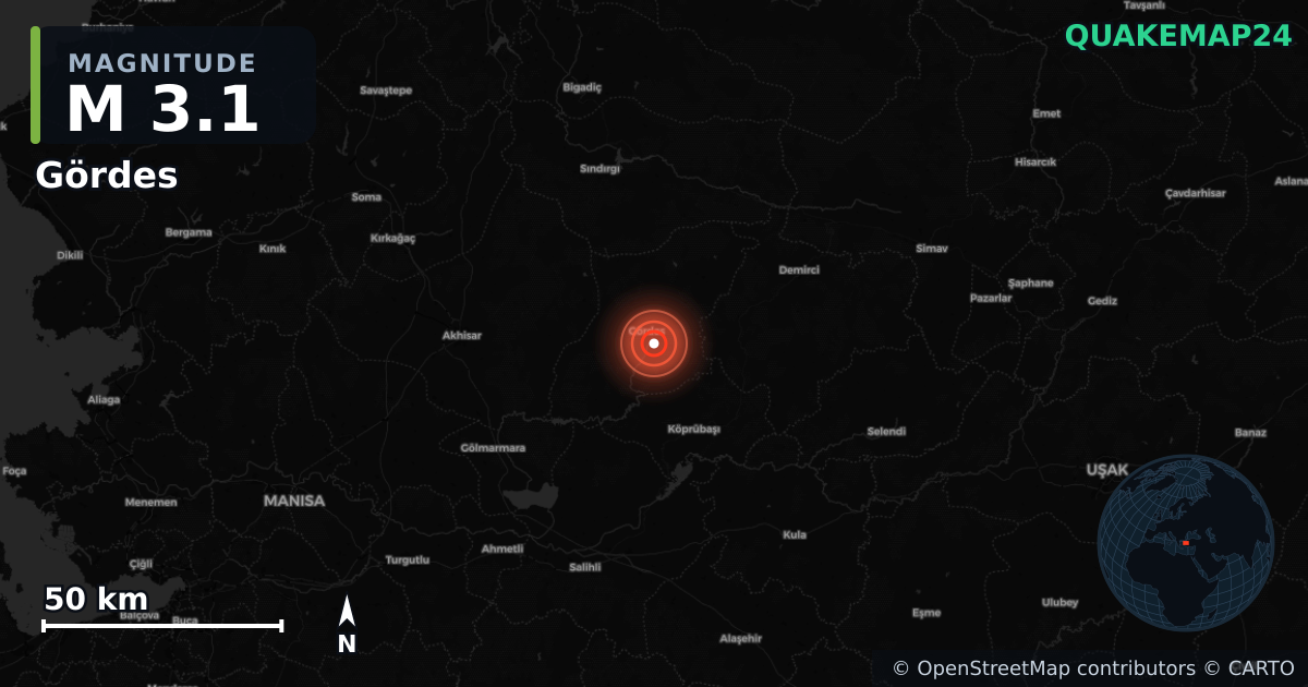 M3.1 earthquake near Gördes on Nov 7, 2025 — map of epicenter and shaking intensity | QuakeMap24
