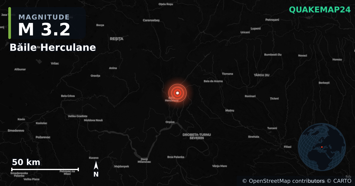 Σεισμός M3,2 κοντά στο Băile Herculane (Ρουμανία) · 2026-09-20 — Χάρτης της θέσης του επικέντρου