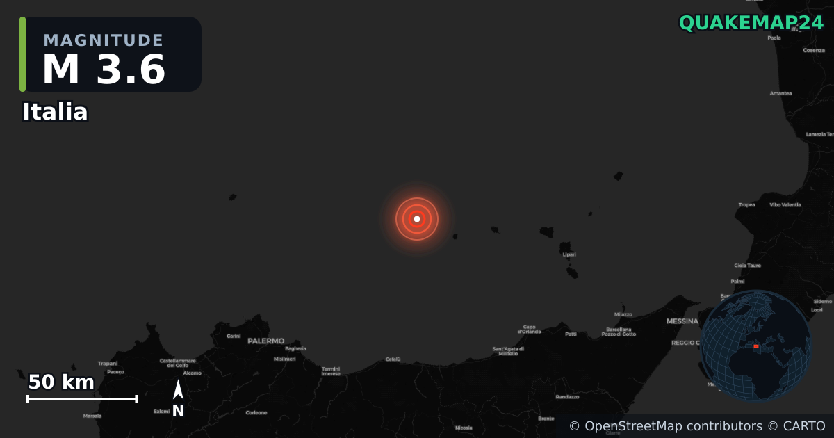 M3.6 earthquake near Italia on Feb 11, 2026 — map of epicenter and shaking intensity | QuakeMap24