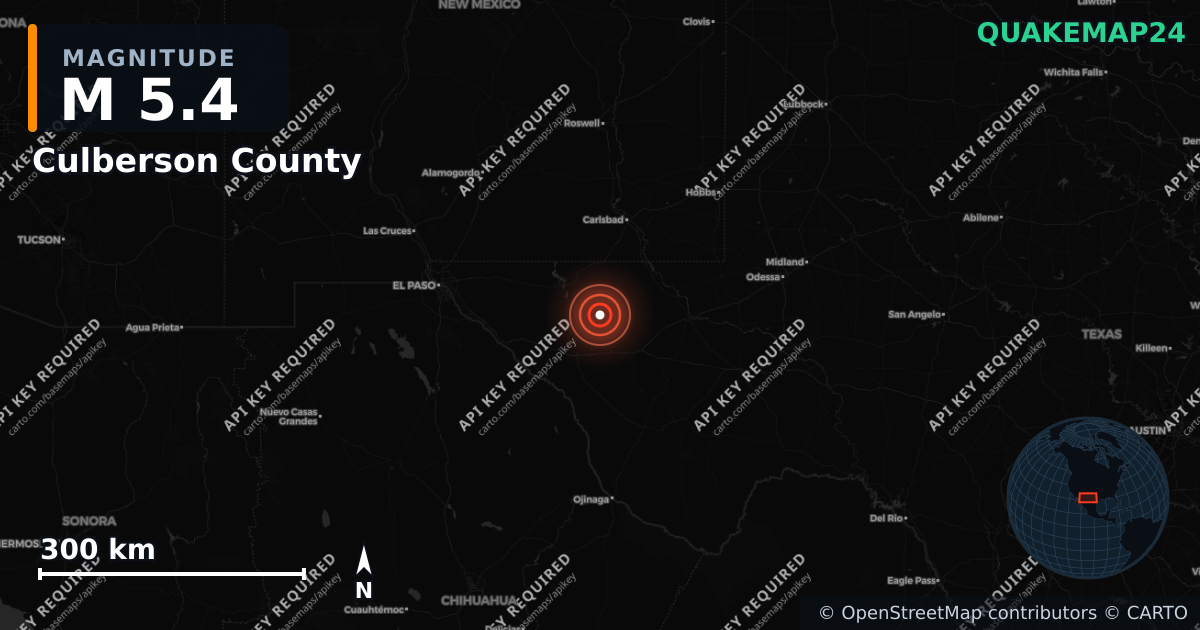 M5.4 earthquake near Culberson County on May 4, 2025 — map of epicenter and shaking intensity | QuakeMap24