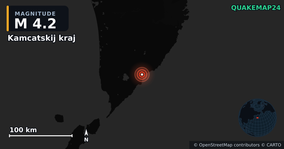 M4.2 earthquake near Kamcatskij kraj on Aug 11, 2025 — map of epicenter and shaking intensity | QuakeMap24