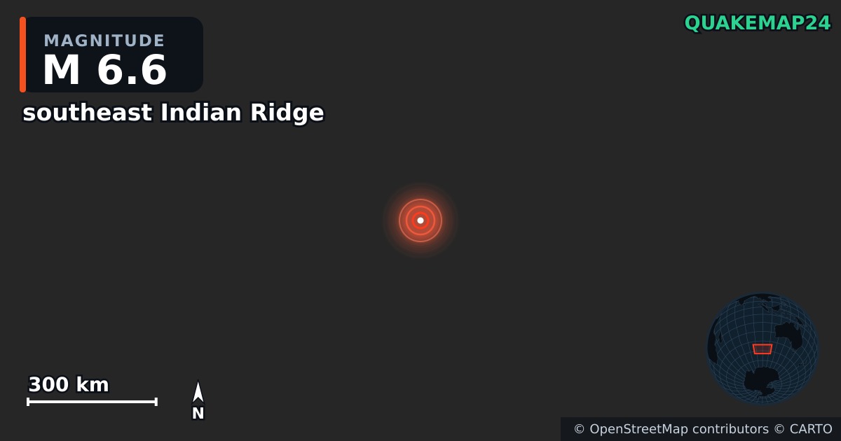 M6.6 Earthquake near southeast Indian Ridge · 2025-04-16 — Map showing the location of the epicenter