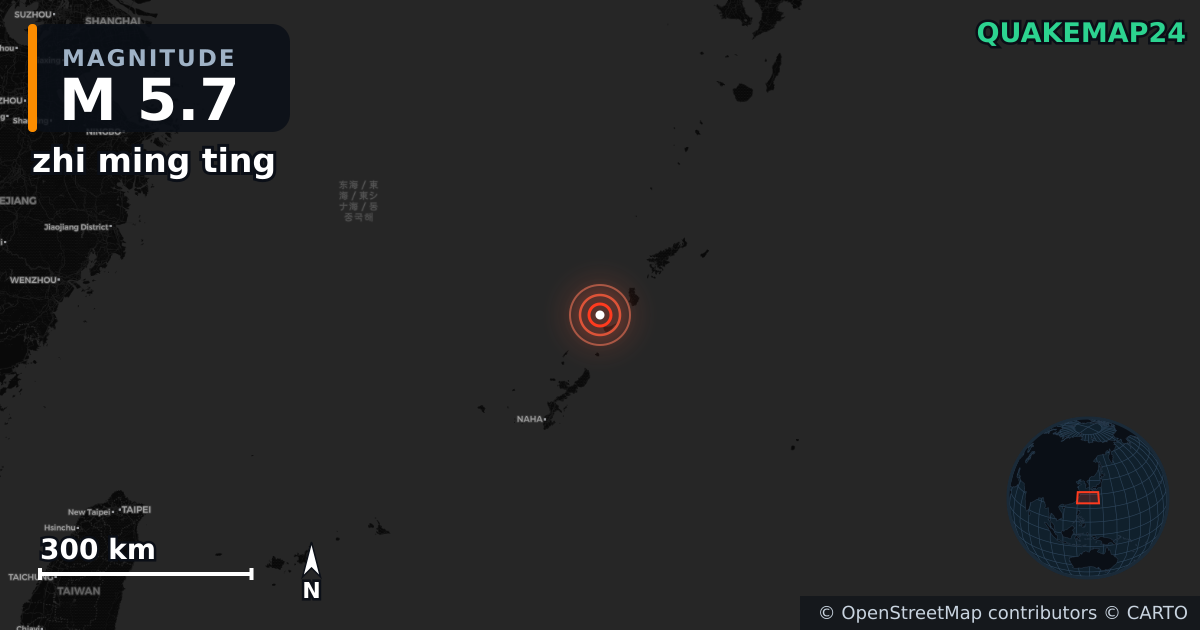 M5.7 earthquake near zhi ming ting on May 20, 2026 — map of epicenter and shaking intensity | QuakeMap24
