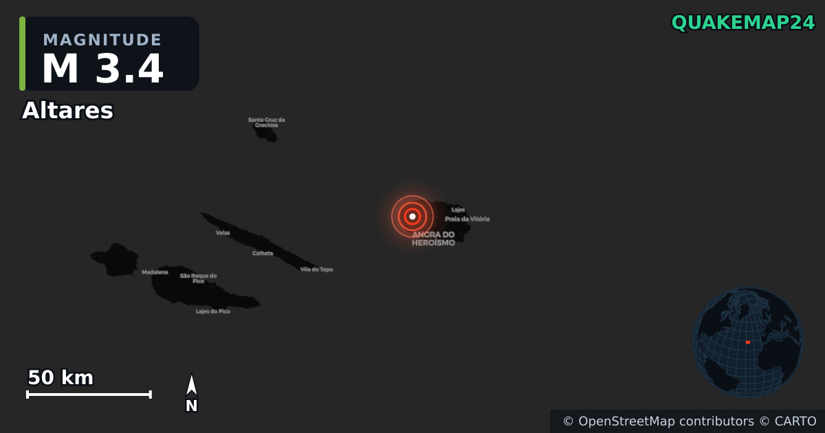 M3.4 earthquake near Altares on Sep 20, 2025 — map of epicenter and shaking intensity | QuakeMap24