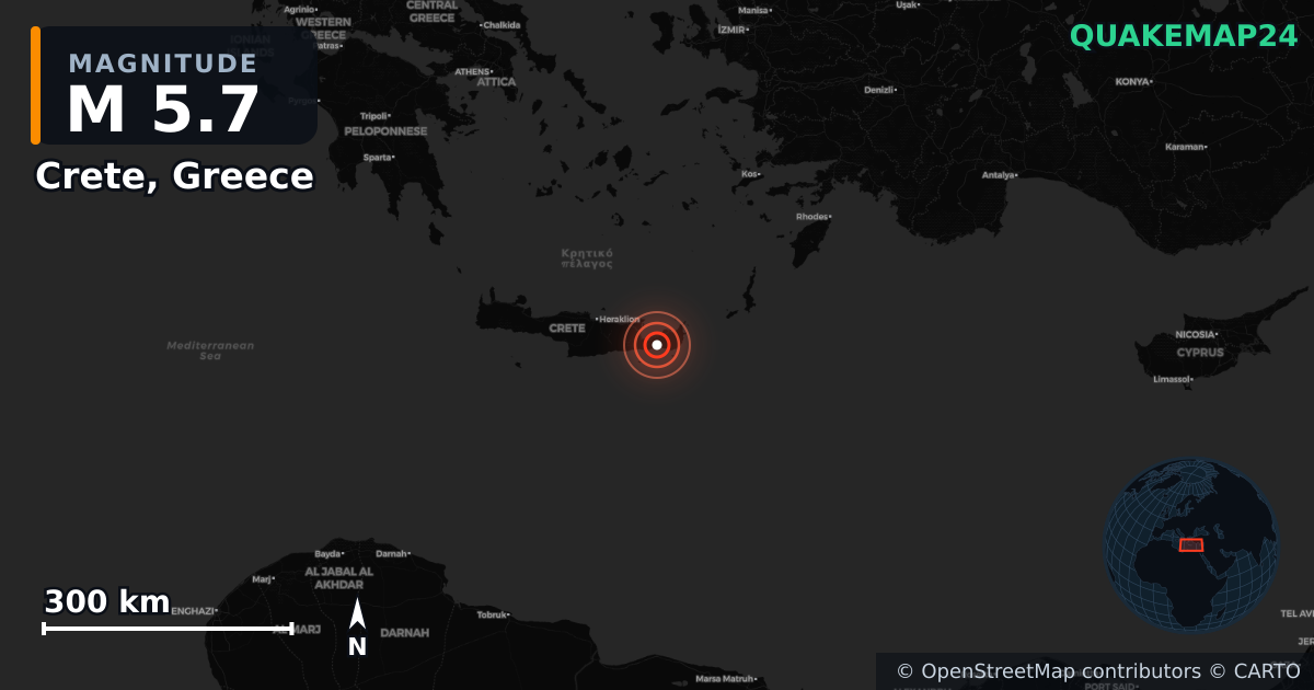 Erdbeben M5,7 bei Crete, Greece · 2026-04-24 — Karte der Lage des Epizentrums