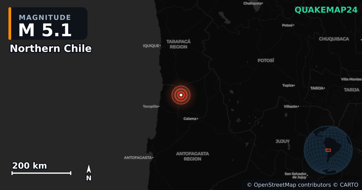 Erdbeben M5,1 bei Northern Chile — Karte der Lage des Epizentrums