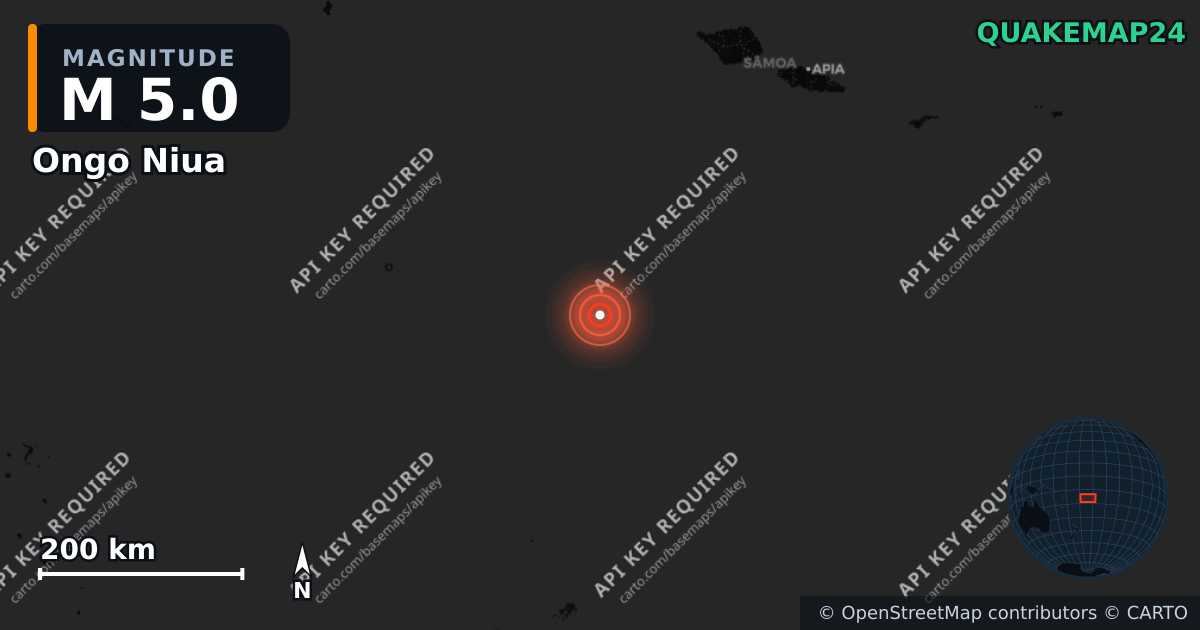 M5.0 earthquake near Ongo Niua on Aug 14, 2025 — map of epicenter and shaking intensity | QuakeMap24