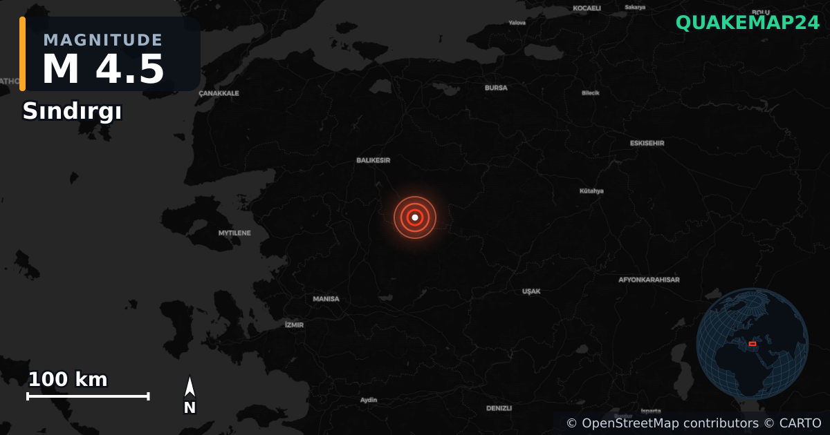 M4.5 earthquake near Sındırgı on Dec 11, 2025 — map of epicenter and shaking intensity | QuakeMap24