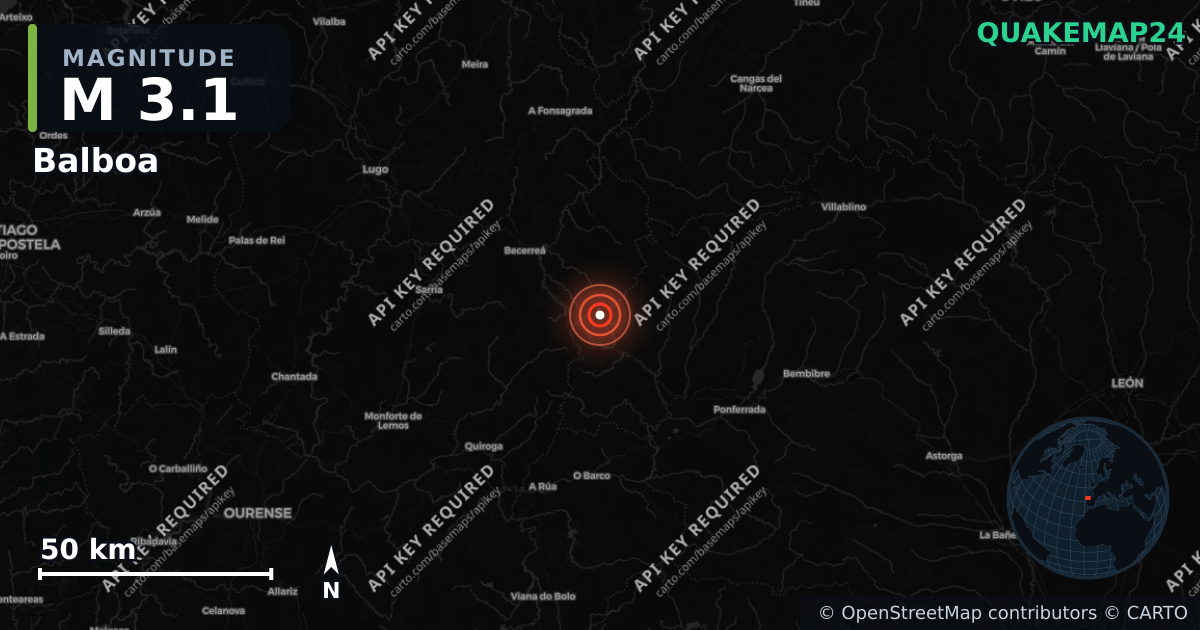M3.1 earthquake near Balboa on Aug 26, 2026 — map of epicenter and shaking intensity | QuakeMap24