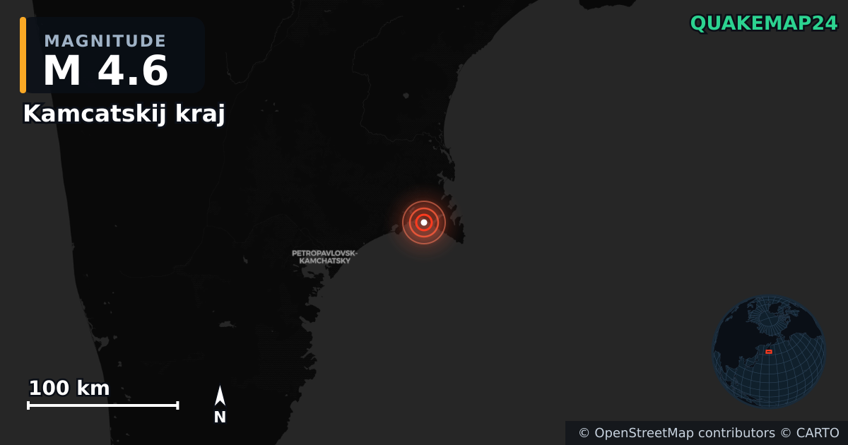 M4.6 earthquake near Kamcatskij kraj on Oct 17, 2025 — map of epicenter and shaking intensity | QuakeMap24