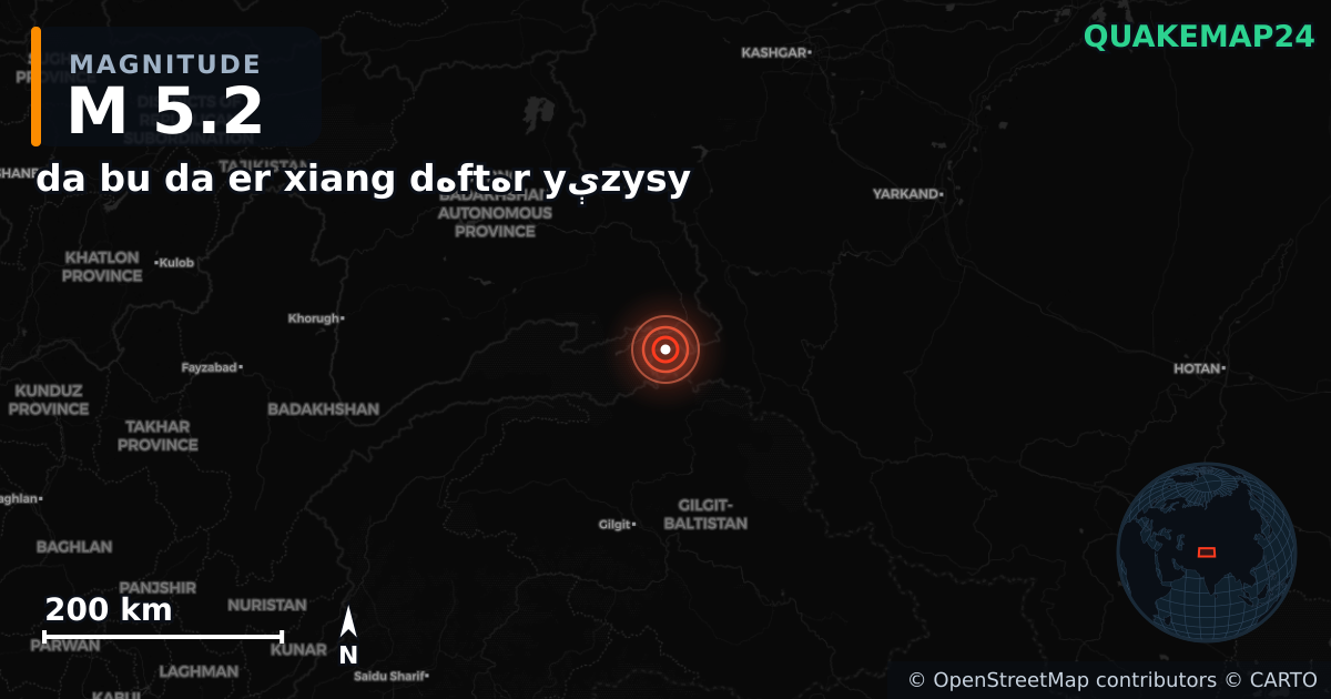M5.2 earthquake near da bu da er xiang dەftەr yېzysy on Jan 6, 2026 — map of epicenter and shaking intensity | QuakeMap24