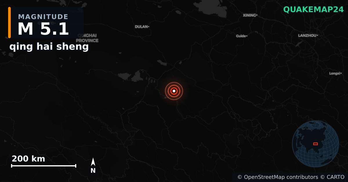 M5.1 earthquake near qing hai sheng on Jun 27, 2025 — map of epicenter and shaking intensity | QuakeMap24