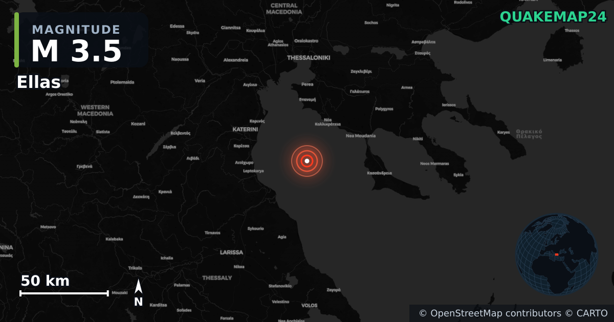 M3.5 earthquake near Ellas on Sep 1, 2025 — map of epicenter and shaking intensity | QuakeMap24