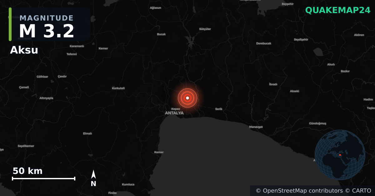 M3.2 earthquake near Aksu on Nov 13, 2025 — map of epicenter and shaking intensity | QuakeMap24