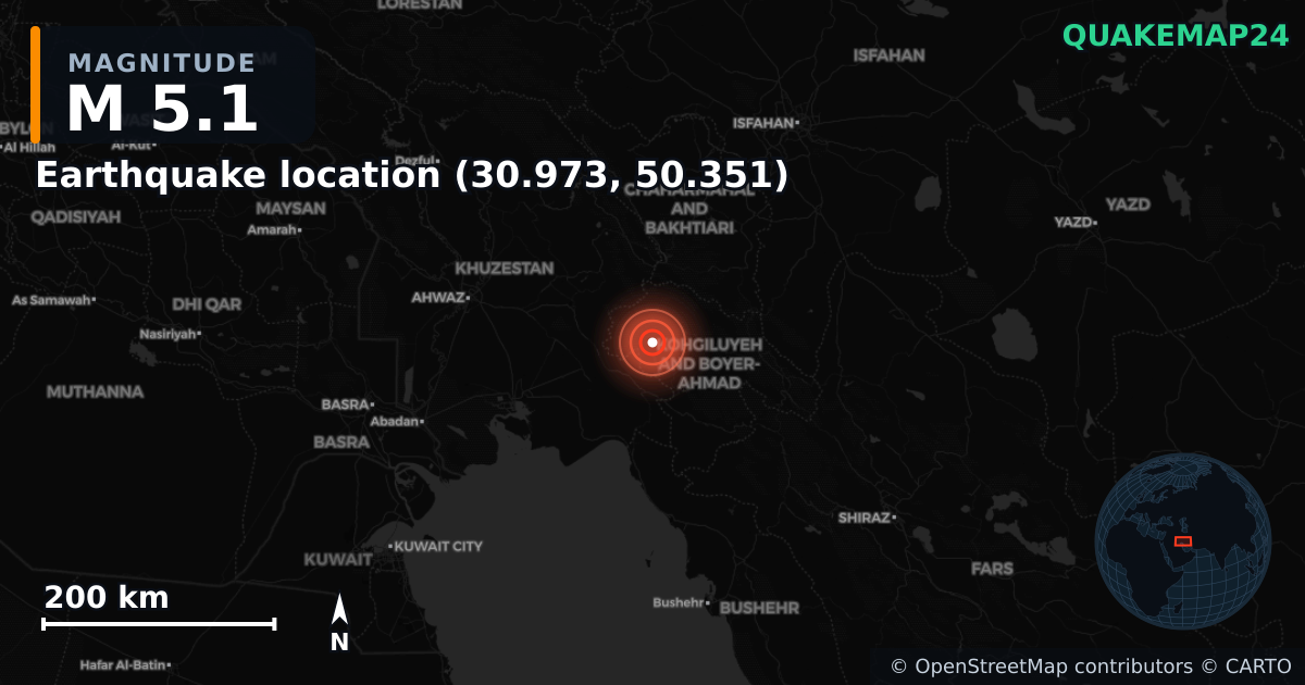 M5.1 earthquake near Earthquake location (30.973, 50.351) on May 27, 2025 — map of epicenter and shaking intensity | QuakeMap24
