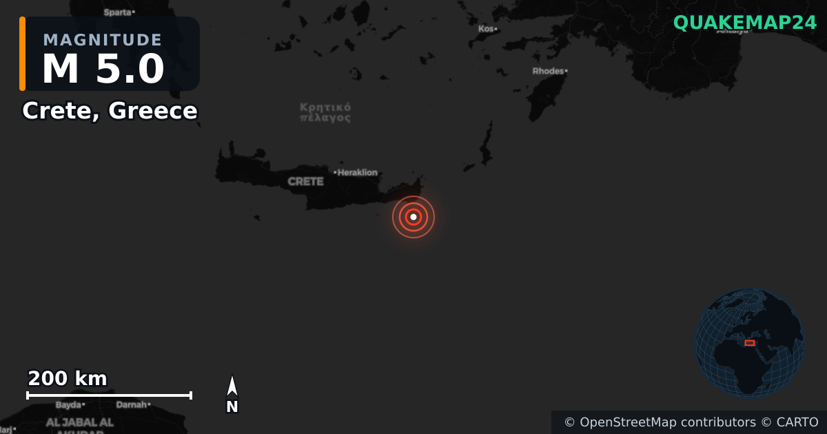 Erdbeben M5,0 bei Crete, Greece — Karte der Lage des Epizentrums
