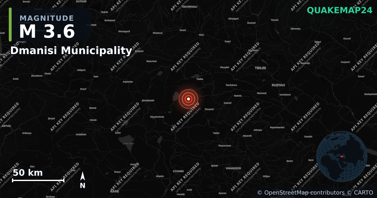 M3.6 earthquake near Dmanisi Municipality on Sep 2, 2026 — map of epicenter and shaking intensity | QuakeMap24