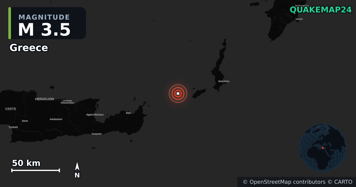Σεισμός M3,5 κοντά στο Greece (Ελλάδα) · 2026-10-10 — Χάρτης της θέσης του επικέντρου