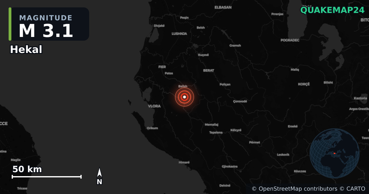 M3.1 earthquake near Hekal on May 7, 2025 — map of epicenter and shaking intensity | QuakeMap24