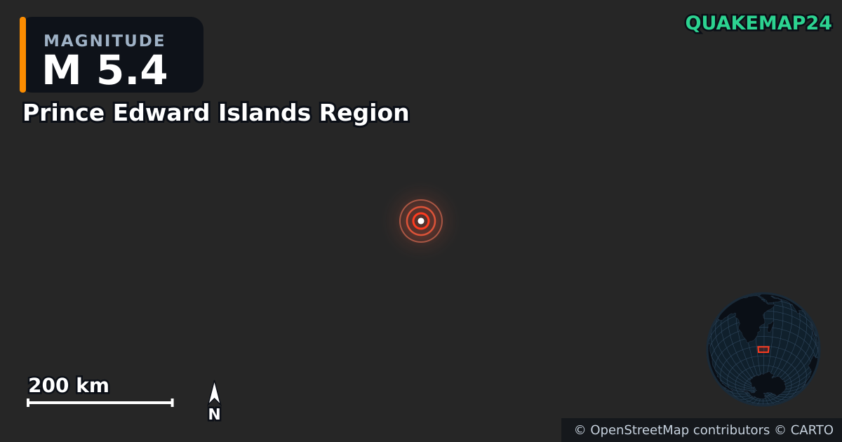 Erdbeben M5,4 bei Prince Edward Islands Region · 2026-01-04 — Karte der Lage des Epizentrums
