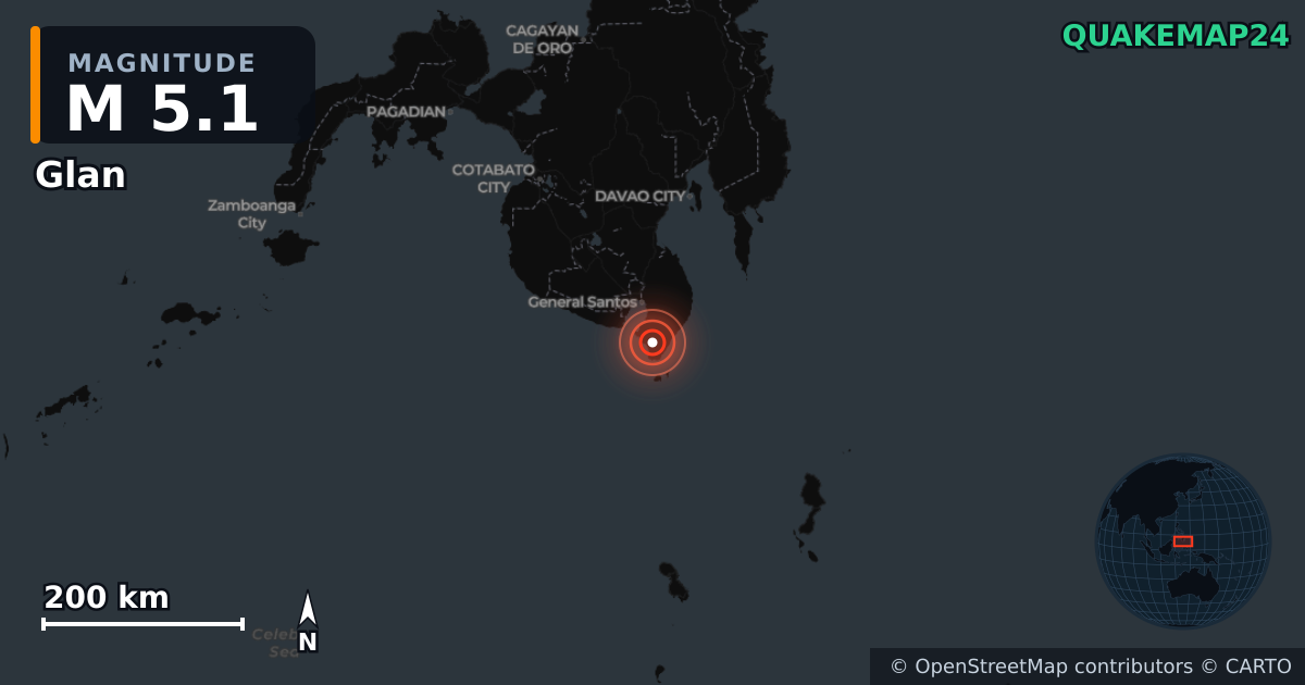 Erdbeben M5,1 bei Glan, Sarangani (Philippinen) · 2026-10-27 — Karte der Lage des Epizentrums