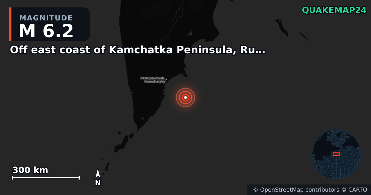 M6.2 earthquake near Off east coast of Kamchatka Peninsula, Russia [Sea: Russia] on Nov 3, 2025 — map of epicenter and shaking intensity | QuakeMap24