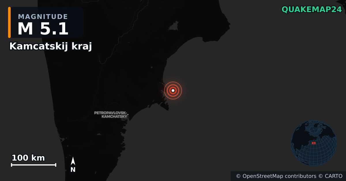 M5.1 earthquake near Kamcatskij kraj on Sep 18, 2025 — map of epicenter and shaking intensity | QuakeMap24
