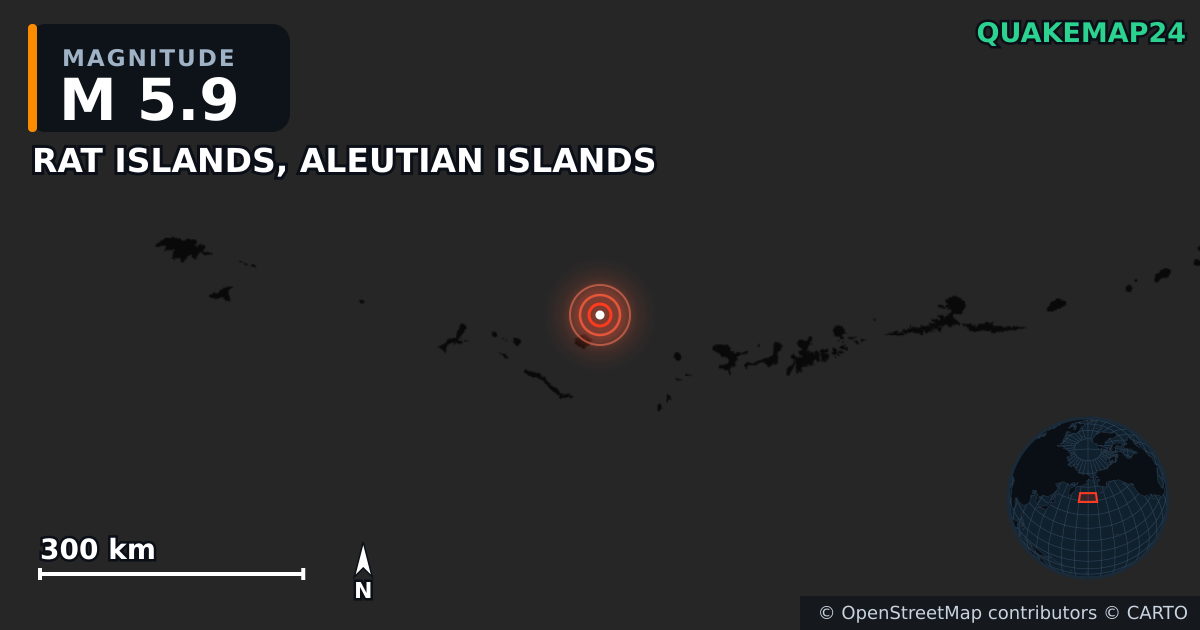 M5.9 earthquake near RAT ISLANDS, ALEUTIAN ISLANDS on Aug 28, 2025 — map of epicenter and shaking intensity | QuakeMap24
