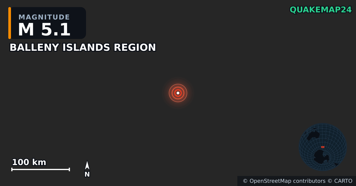 Erdbeben M5,1 bei BALLENY ISLANDS REGION · 2025-12-21 — Karte der Lage des Epizentrums