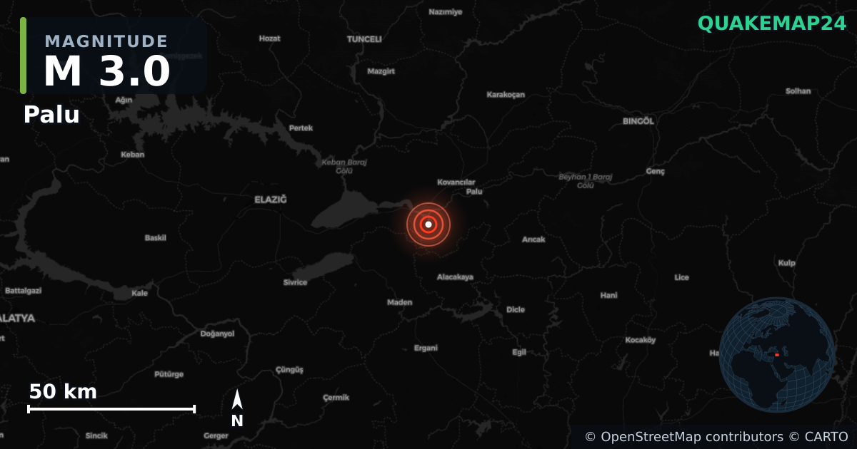 Σεισμός M3,0 κοντά στο Palu (Τουρκία) · 2025-12-06 — Χάρτης της θέσης του επικέντρου