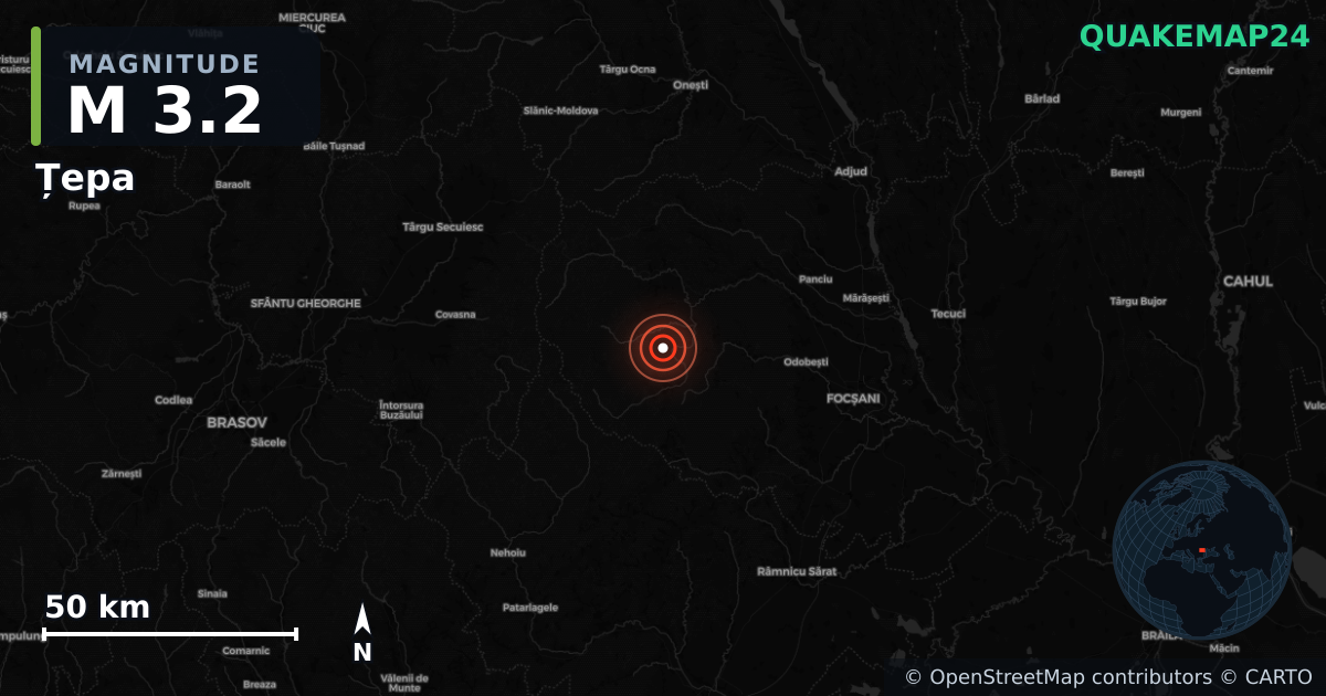 M3.2 earthquake near Țepa on Jan 24, 2026 — map of epicenter and shaking intensity | QuakeMap24