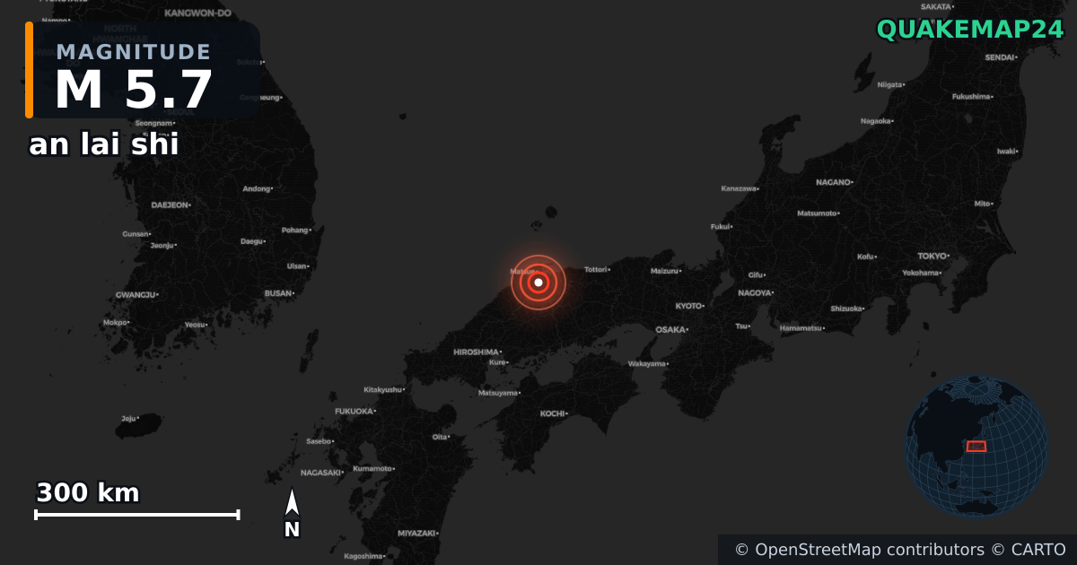 M5.7 earthquake near an lai shi on Jan 6, 2026 — map of epicenter and shaking intensity | QuakeMap24