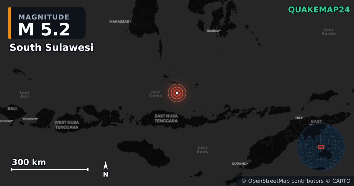 Erdbeben M5,2 bei South Sulawesi (Indonesien) · 2026-09-08 — Karte der Lage des Epizentrums