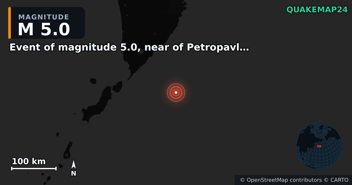 Terremoto de M5,0 cerca de Event of magnitude 5.0, near of Petropavlovsk Kamchatskiy (Monde) — Mapa de la ubicación del epicentro