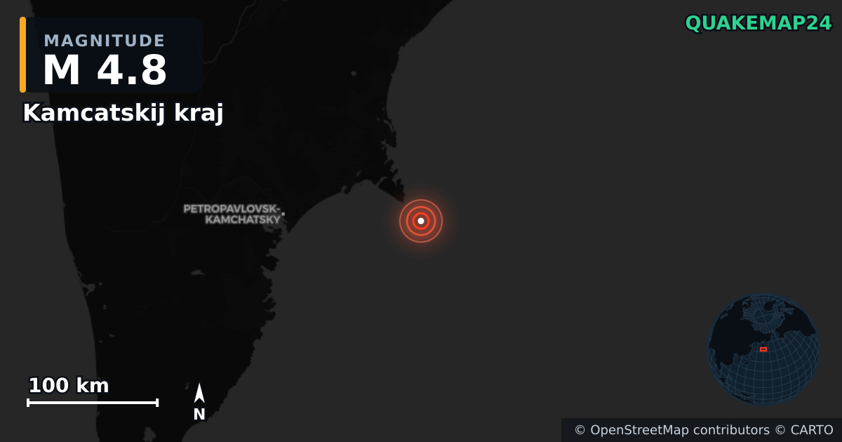 M4.8 earthquake near Kamcatskij kraj on Aug 5, 2025 — map of epicenter and shaking intensity | QuakeMap24