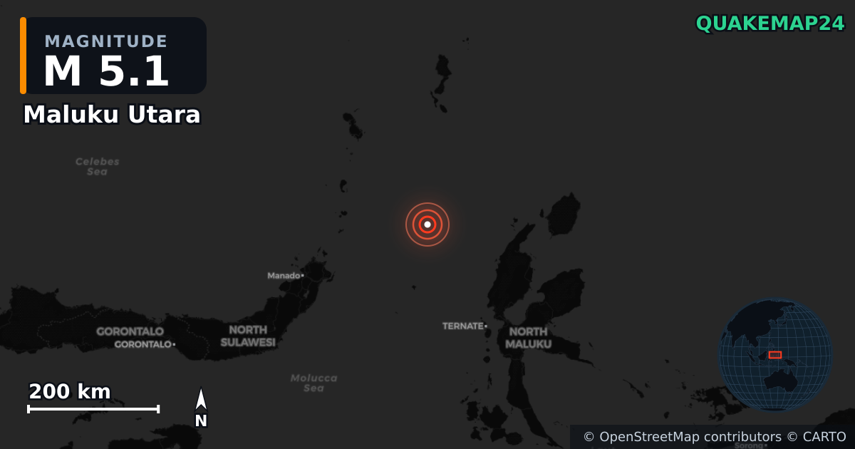 M5.1 earthquake near Maluku Utara on Jun 17, 2025 — map of epicenter and shaking intensity | QuakeMap24