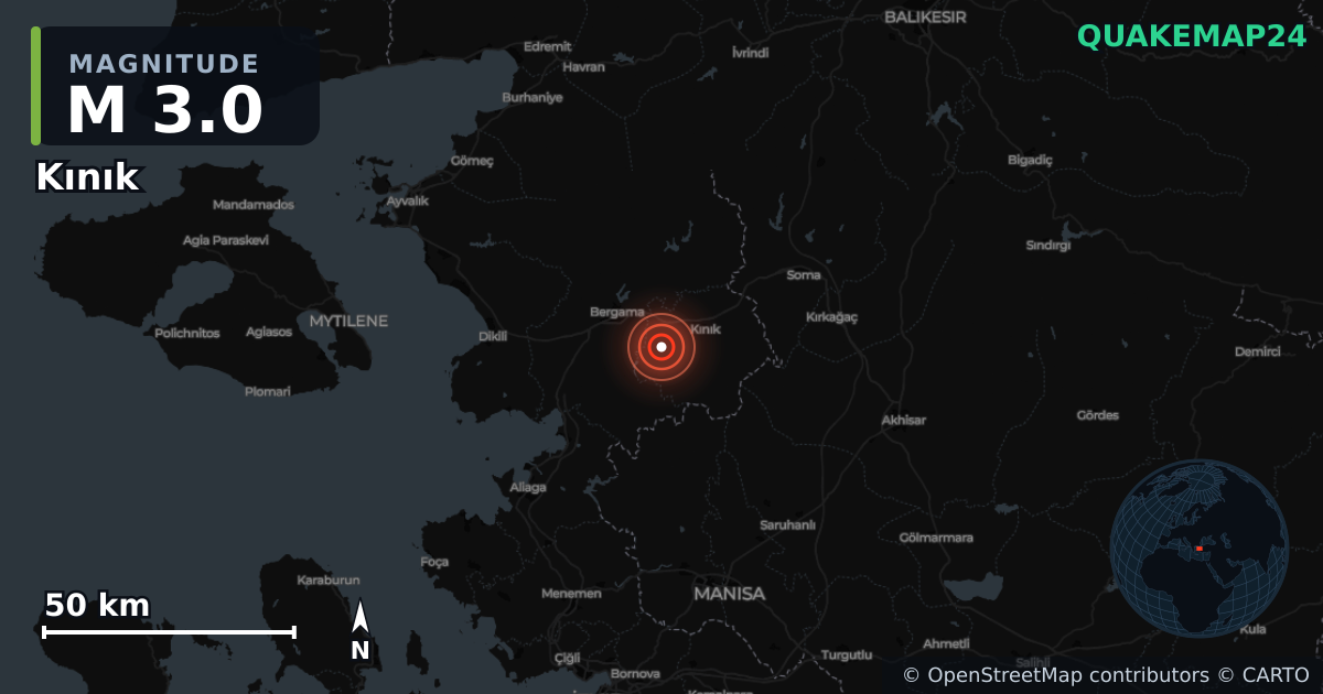 Terremoto de M3,0 cerca de Kınık (Turquía) · 2025-12-17 — Mapa de la ubicación del epicentro
