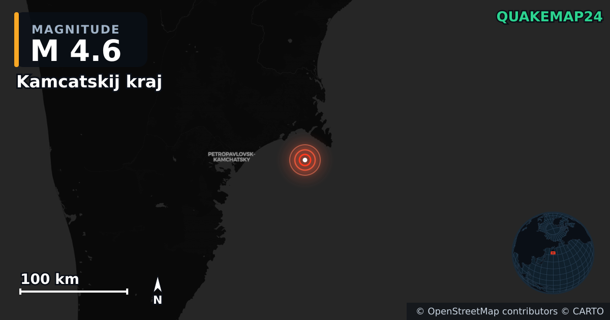 M4.6 earthquake near Kamcatskij kraj on Sep 23, 2025 — map of epicenter and shaking intensity | QuakeMap24